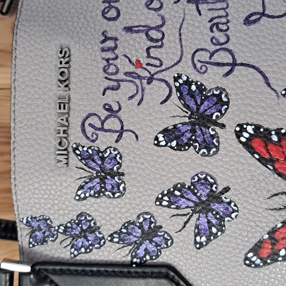 Hand Crafted Painted Leather Bag Tote Butterflies - Picture 5 of 17
